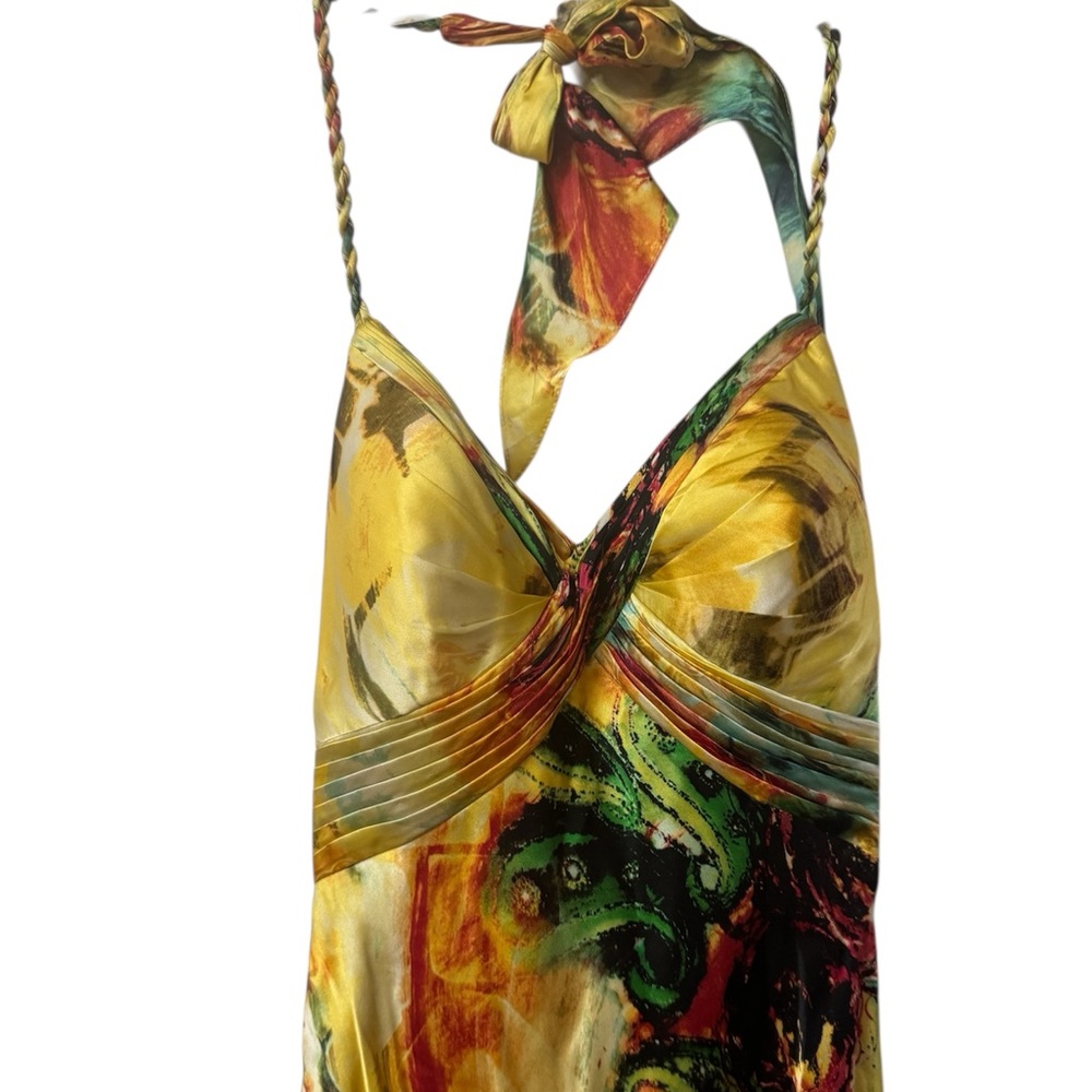 Cache Yellow Multi Floral Halter Silk Midi Dress - Picture 3 of 11